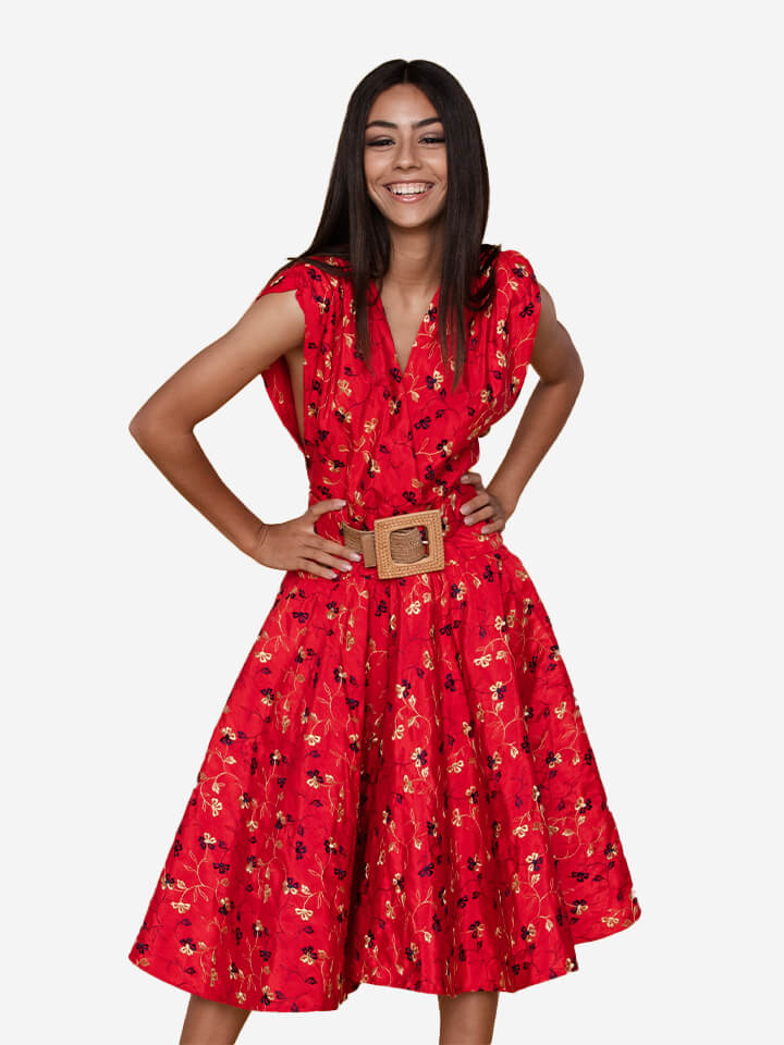 Vestido Corto Floral Rojo